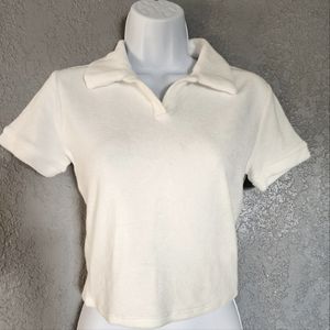 White Polyester Crop Top Polo Size Small